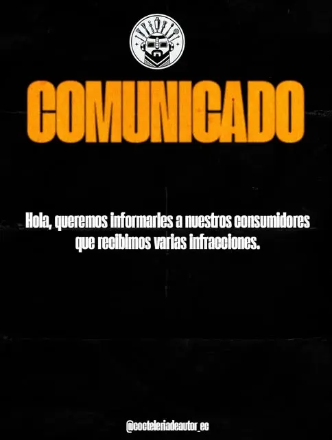Comunicado de la marca en letras naranjas sobre fondo negro
